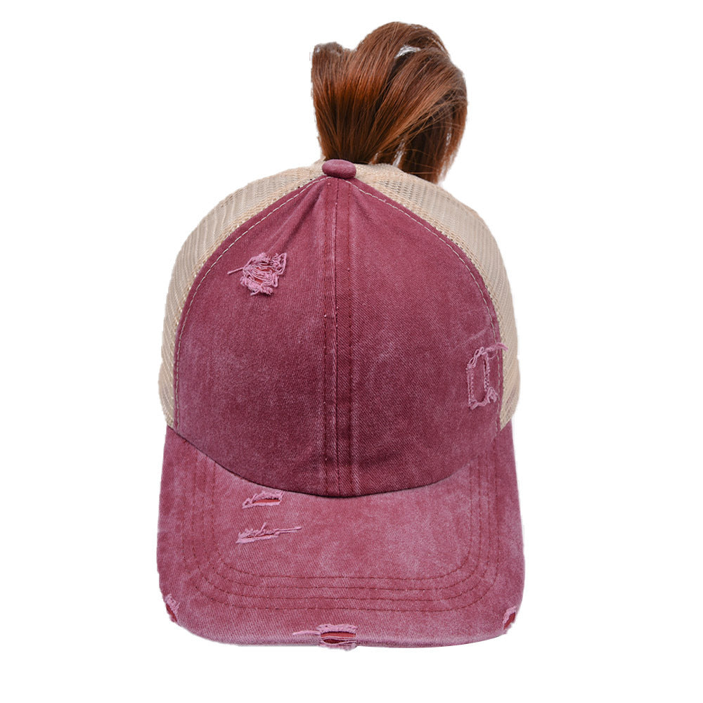 Wholesale Cotton Washed Cross Ponytail Baseball Cap